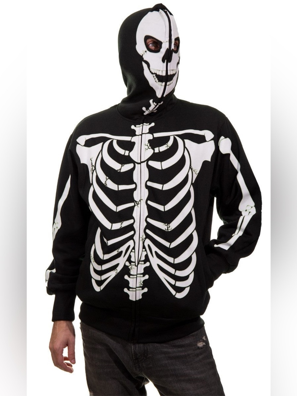 Calhoun Hoodie Medium Skeleton Glow in the Dark Full Zip Sweatshirt Face Cover